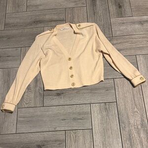 St. John Beige Knit Cardigan with Gold Trim